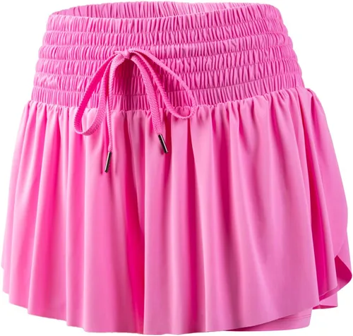Miniatura 5 de Blaosn Pantalones cortos deportivos fluidos para mujer, entrenamiento, correr, gimnasio, yoga, cintura alta con bolsillos, pantalones cortos