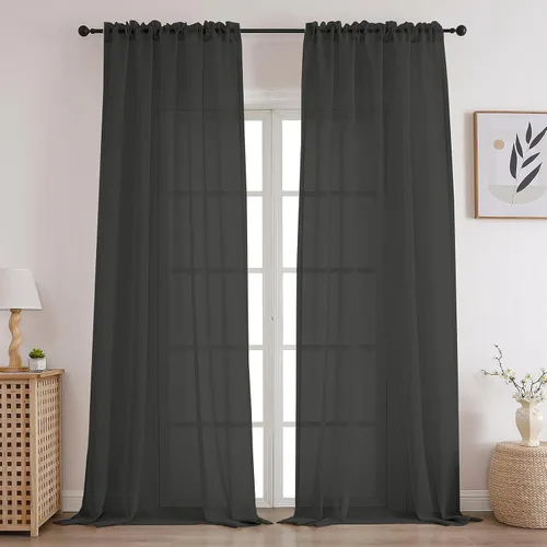 Miniatura 9 de CUCRAF Juego de 2 paneles de cortinas traslúcidas negras de 72 pulgadas de largo, con bolsillo para barra, cortinas de gasa para sala de estar