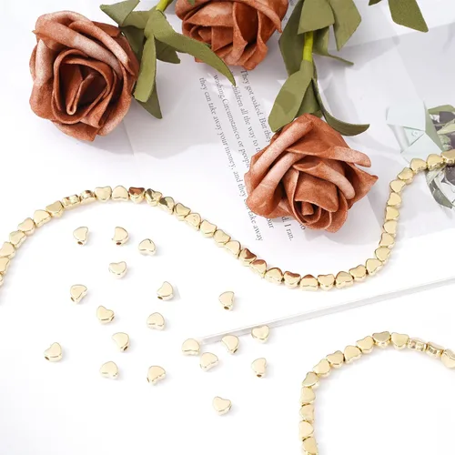 Miniatura 6 de Whaline 600 cuentas acrílicas doradas en forma de corazón con cuerda elástica para hacer joyas, bricolaje y decoración del hogar Dorado