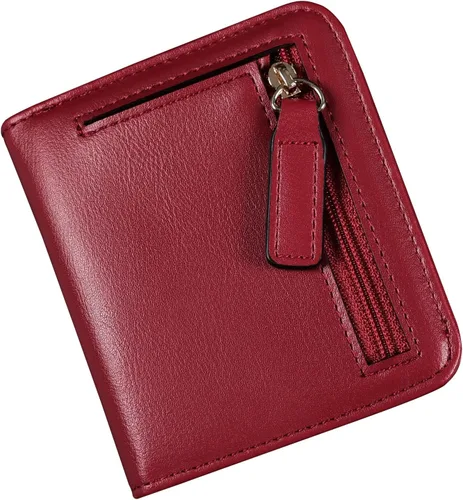 Miniatura 11 de Cartera pequeña para mujer, con bloqueo RFID, de cuero, plegable, compacta, tarjetero para mujer, con cremallera, bolsillo para monedas, ventana
