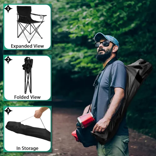 Miniatura 6 de HaSteeL Silla de Camping, Silla Plegable Extra Grande para Adultos, Silla de Campamento Plegable con Portavasos, Portátil para Pesca al Aire Libre