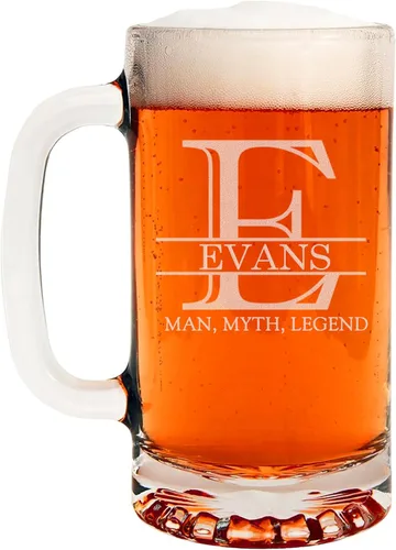 Miniatura 12 de Taza de cerveza de vidrio con monograma grabado de 16 onzas (letra B), regalos de cerveza personalizados de la A-Z para hombres, Día del Padre