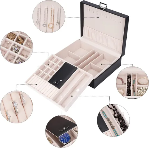 Miniatura 4 de ATAIMEISEN Organizador de caja de joyas, cajas de almacenamiento de joyas de viaje, soportes para collares, bandeja de exhibición, estuche