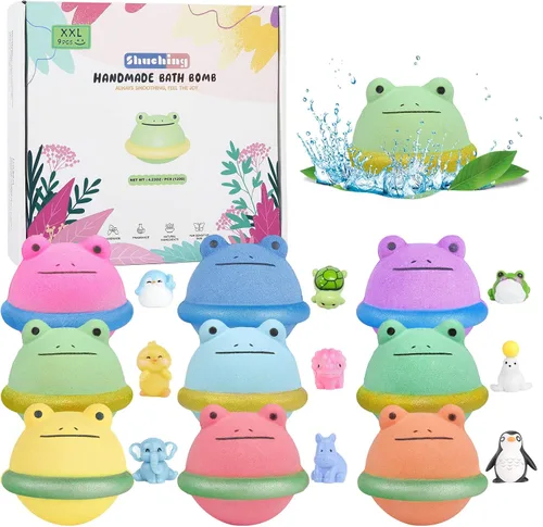 Miniatura 9 de SHUCHING 14 bombas de baño de elefante azul para niños, bolas de baño de burbujas orgánicas de animales, juego de regalos de cumpleaños para niños