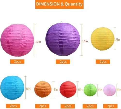 Miniatura 2 de BEISHIDA 16 piezas de linternas de papel multicolores, redondas y colgantes, estilo chino/japonés, para bodas, cumpleaños, baby shower, aulas