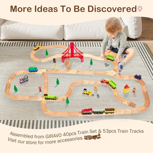 Miniatura 5 de Set de pistas de tren de madera 53 piezas, paquete de expansión de accesorios para pistas de tren de madera compatible con Melissa and Doug