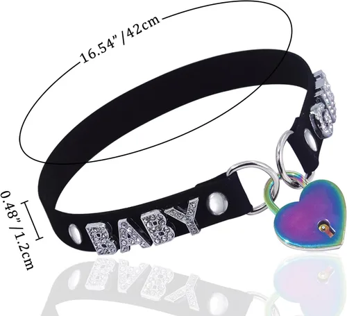 Miniatura 2 de Collar de candado de corazón hecho a mano para mujer, con llave, estilo gótico, punk, con letras de terciopelo y llavero de cuero