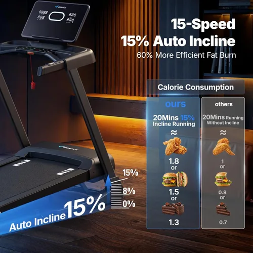 Miniatura 3 de MERACH Treadmill with 15/18% Auto Incline, 55"/47"x18"/19" Wide Belt Treadmills, 0.5-8.7MPH/10MPH 3.5HP Brushless Incline Treadmill for Home, 350LBS