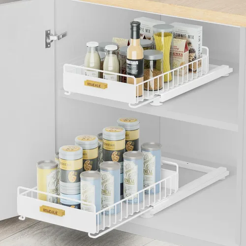 Miniatura 17 de Organizador bajo el fregadero, Organizador de 2 niveles alto y ajustable bajo el fregadero de la cocina, estante de almacenamiento multiuso