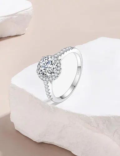 Miniatura 5 de Elspeth Anillo de compromiso de plata de ley 925 para mujer, peraredondoovaladocojíncorte princesa, circonita cúbica, talla 4-10