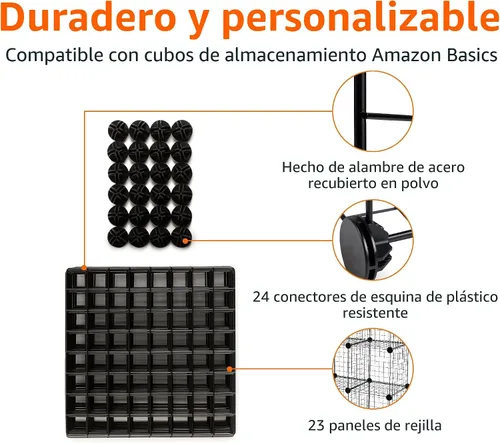 Miniatura 3 de Amazon Basics Estantes de almacenamiento apilables con rejilla de alambre cubo, 6 cubos, 12.6 pulgadas de profundidad x 26 pulgadas de ancho x 38