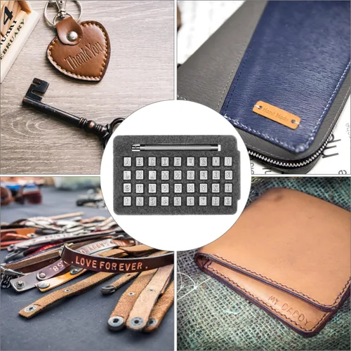 Miniatura 6 de QWORK Juego de sellos de cuero para trabajo de cuero, kit completo de 37 piezas con números, letras y mango de acero, tamaño de 1/4 pulgadas