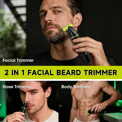 Miniatura 3 de Lanumi Kit de aseo 2 en 1 para hombre, recortadora de barba recargable inalámbrica, IPX7, maquinilla de afeitar eléctrica impermeable para nariz