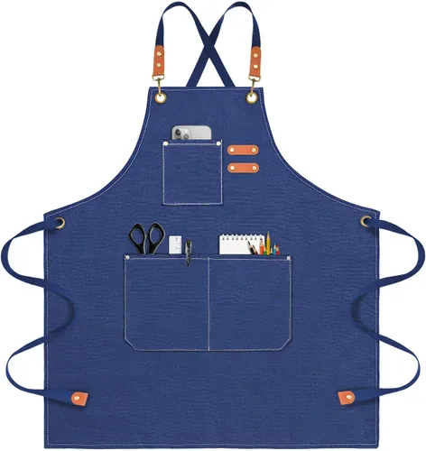 Miniatura 12 de OUNLEN Delantal de Chef para Hombres y Mujeres de Lona con 3 Bolsillos, Delantal Resistente de Trabajo con Espalda Cruzada para Cocinar