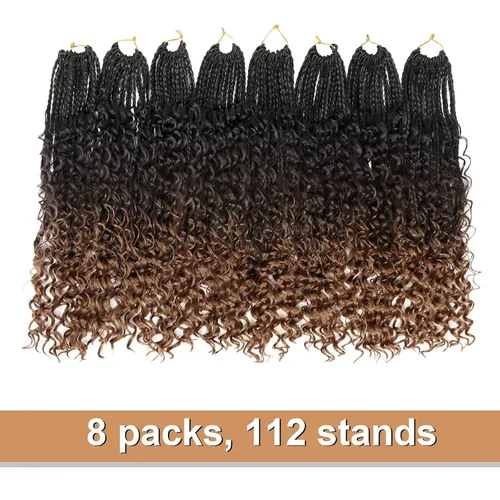 Miniatura 3 de Goddess Box Braids - Trenzas de cabello a ganchillo con extremos rizados, trenzas de caja bohemianas de 16 pulgadas, trenzas de ganchillo, 8 1B-4-30