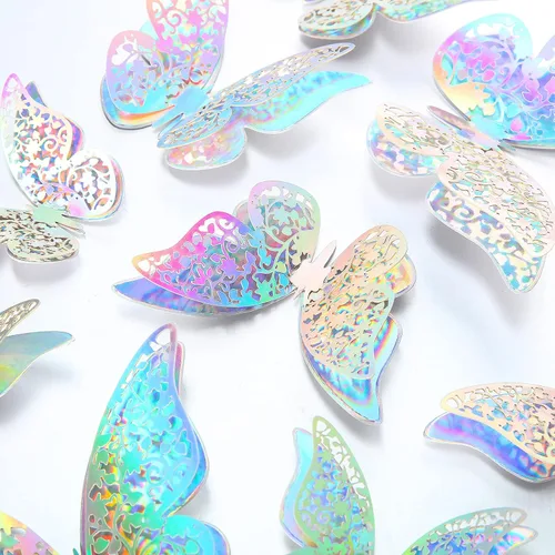 Miniatura 3 de Outus 120 piezas de decoración de pared de mariposas en capas 3D con lentejuelas plateadas, calcomanías de mariposa extraíbles, calcomanías de mural