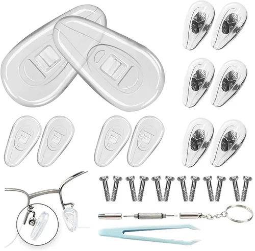 Almohadillas para la nariz de gafas, 6 pares kit de reparación de gafas atornillables con destornillador y tornillos pequeños, almohadillas para la