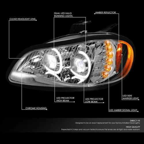Miniatura 2 de DNA MOTORING - HL-HAY-015-CH Par de faros delanteros LED de halo dual DRL con señal de giro, haz alto/bajo, proyector compatible con Freightliner M2