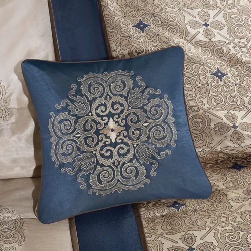 Miniatura 5 de Madison Park Edredón de seda sintética, diseño tradicional de jacquard lujoso para todas las estaciones, falda de cama a juego, almohadas