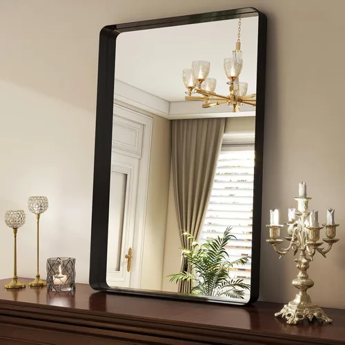 Miniatura 2 de Espejo de baño negro de 36 x 24 pulgadas, moderno espejo rectangular negro para pared con esquinas redondeadas, espejos de baño para tocador, espejo