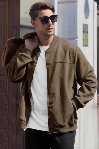 Miniatura 4 de Chaqueta bomber para hombre, de gamuza sintética, peso medio, casual, con cremallera completa, abrigo de vuelo (S-XXL)