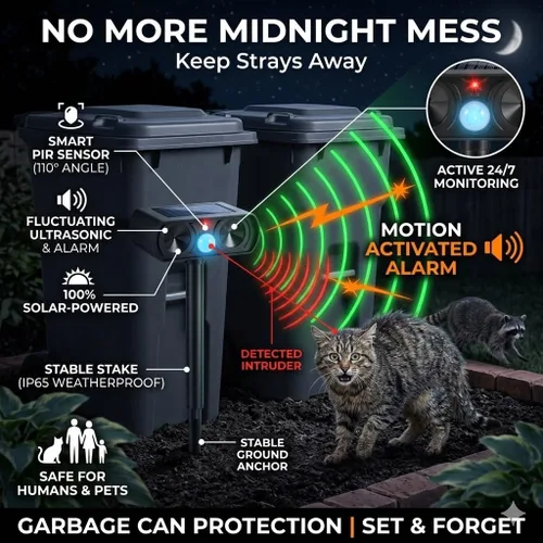 Miniatura 2 de Paquete de 4 repelentes ultrasónicos para gatos al aire libre para mantener a los gatos alejados, repelente solar ultrasónico de animales al aire