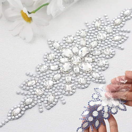 Miniatura 11 de PEARLY JUN 1 pieza de apliques de diamantes de imitación negros autoadhesivos, parches de cristal con adhesión térmica para ropa, adornos
