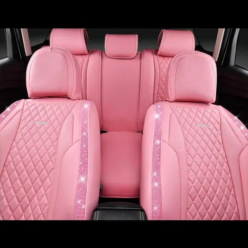 Miniatura 5 de Car Pass Funda de asiento, cuero napa rosa, asientos delanteros, impermeable, resistente, antideslizante, universal para el 95% de automóviles, SUV