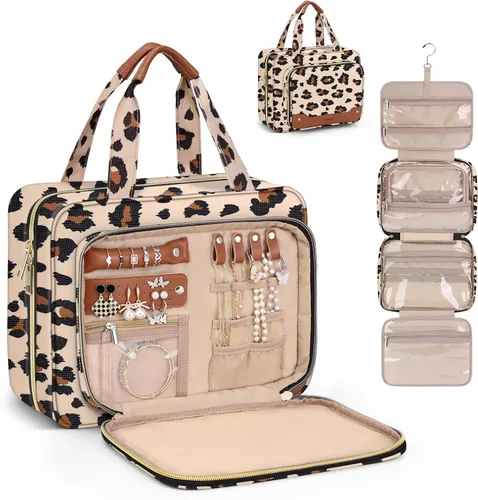 Miniatura 17 de Bolsa de aseo Wedama para mujer, bolsa de viaje grande para cosméticos, bolsa de aseo colgante para baño, bolsa de maquillaje impermeable de PVC Rosa
