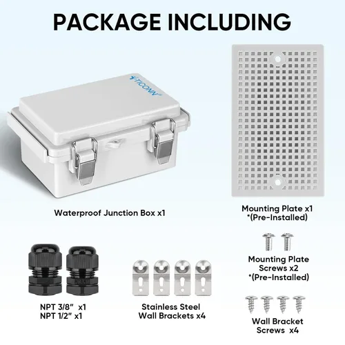 Miniatura 6 de TICONN - Caja de conexiones eléctricas impermeable IP67 con carcasa de plástico ABS con tapa con bisagras con placa de montaje, soportes de pared