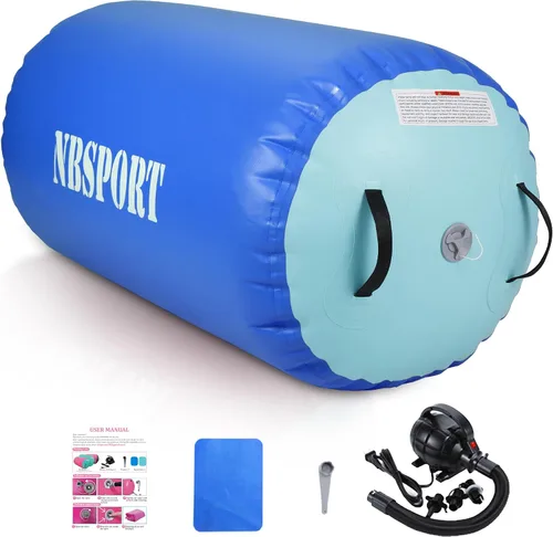 Miniatura 10 de Air Barrel - Barril de Aire Rodillo de Gimnasia para Entrenador de Flic Flac Hacia Atrás, Colchoneta de Aire con Bomba para Entrenamiento de Rosa
