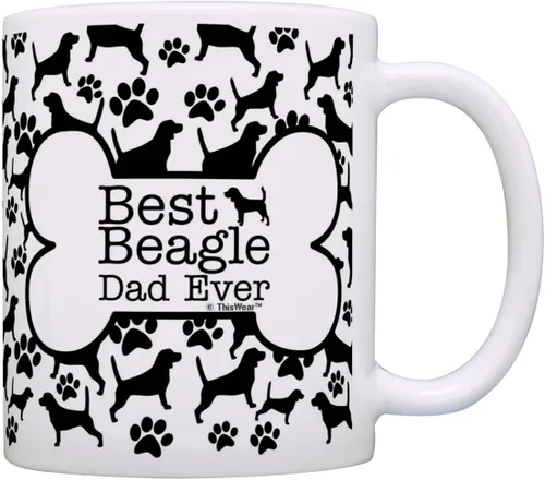 ThisWear Dog Owner Gifts Best Beagle Dad Ever Paw Pattern Gift - Taza de café de cerámica de 11 onzas y 11 onzas con mango y patrón de hueso