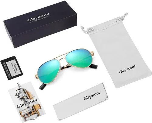 Miniatura 130 de Gleyemor Lentes de sol polarizados estilo aviador para niños y niñas, jóvenes, adolescentes, dos tamaños de 1.969 in y 2.047 in