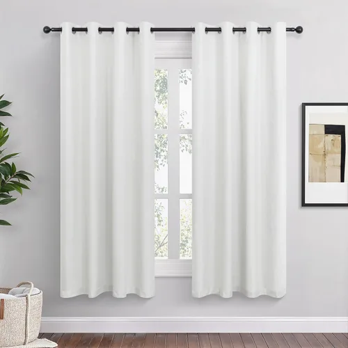 Miniatura 15 de Cortinas opacas cortas de lino pequeñas de 54 pulgadas de largo, juego de 2 paneles para dormitorio, sala de estar, con ojales, 100% opacas de lino