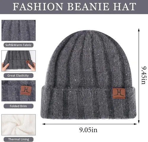 Miniatura 2 de FZ FANTASTIC ZONE Womens Winter Warm Knit Beanie Hats Gloves Touchscreen Long Scarf Set Skull Cap with Fleece Gifts for Women