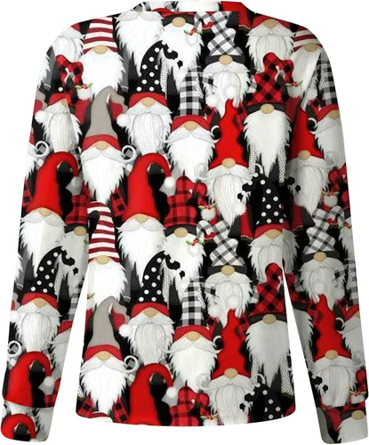 Miniatura 3 de Chamarras de enfermera de Navidad, manga larga, talla grande, divertidas, con estampado de Papá Noel, con bolsillos