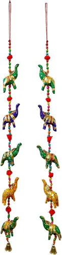 Elefante de Algodón Relleno Tradicional de Rajasthani y Gujarati Hecho a Mano, Par Colgante Decorativo para Puerta Ladi, Latkan en Colores Vibrantes