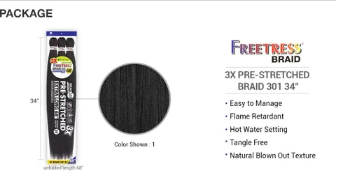 Miniatura 2 de FreeTress Braids FreeTress - Trenzas de textura natural, 3 trenzas preestiradas 301 de 34 pulgadas (paquete de 1, CB27613)