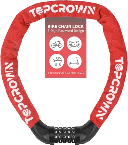 Miniatura 24 de Topcrown Cerradura de cadena para bicicleta, diales digitales de metal mejorados, 3.2 pies de largo, alta seguridad, resistente, antirrobo