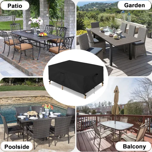 Miniatura 8 de OutdoorLines Juego de fundas impermeables para muebles de mesa de patio al aire libre, funda rectangular para sofá exterior, resistente a la Negro