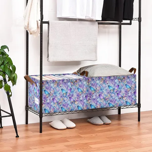 Miniatura 8 de Dreamlike Butterfly Purple Flowers Storage Baskets for Shelves Closet Storage Bins with Handles Shelves Closet Books for Books cajas organizadoras