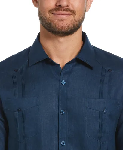 Miniatura 3 de Cubavera Camisa guayabera de manga larga con cuatro bolsillos 100% lino para hombre, detalle de pintuck, ajuste relajado