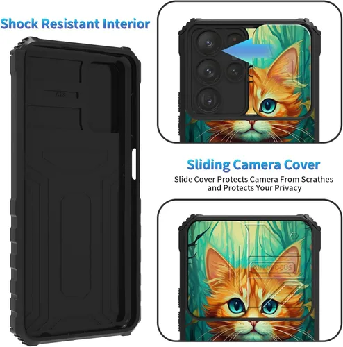 Miniatura 359 de Funda para Samsung Galaxy S22 Ultra 5G, Galaxy S22 Ultra con cubierta de cámara deslizante, funda resistente de doble capa con función atril Black