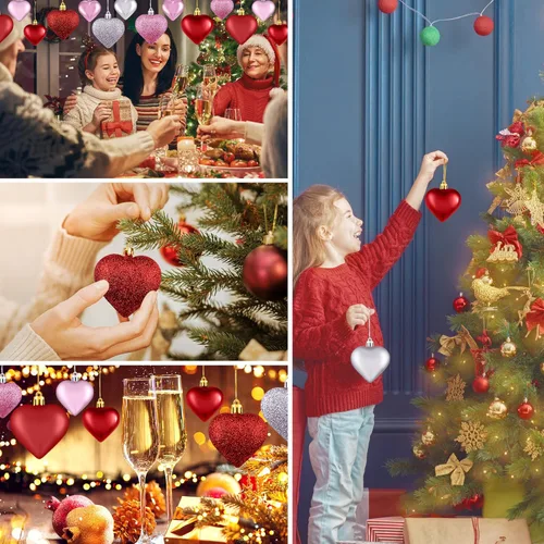 Miniatura 5 de Duufin 54 adornos de corazón para el día de San Valentín, adornos con forma de corazón, adornos colgantes con purpurina para San Valentín, árbol