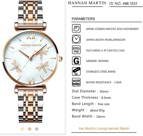 Miniatura 3 de Hannah Martin Reloj de moda para mujer, vestido de lujo, reloj de cuarzo para mujer, Moda de lujo