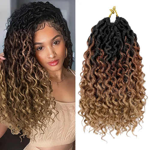 Miniatura 44 de Rastas sintéticas de cabello de ganchillo de 10 pulgadas, cabello de ganchillo Ombre Goddess Locs para mujer, trenzas de ganchillo suaves y rizadas