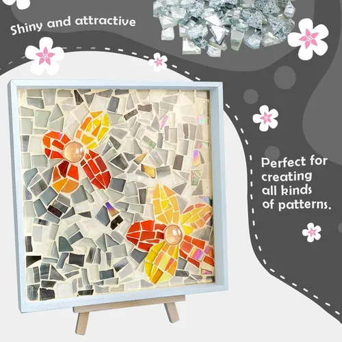 Miniatura 3 de LITMIND Azulejos de Mosaico de Vidrio Irregular Mezclado en Plata para Arte y Manualidades, Paquete de 9oz Suministros para Hacer Mosaicos, Kits