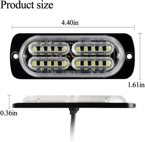 Miniatura 2 de 4 piezas de sincronización ultra delgada con 20 luces LED de advertencia de peligro de emergencia, luz estroboscópica, montaje en superficie blanca
