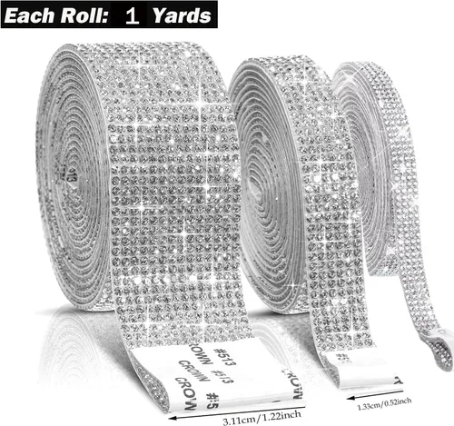 Miniatura 4 de 3 rollos de cinta autoadhesiva de diamantes de imitación de 3 yardas con diamantes de imitación de 0.079 pulgadas (0.079 in) para manualidades