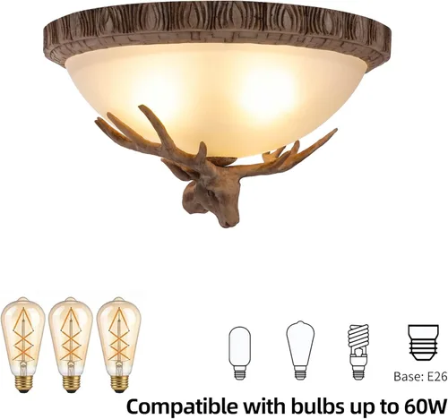Miniatura 3 de AngelcityCC Lámpara de techo semiempotrada de cristal con 3 luces de bronce rústico estilo cuenco para cocina, bar, cafetería, sala de estar
